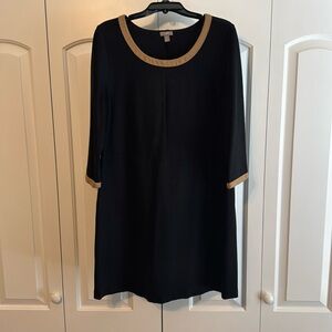 Black J. Jill dress with gold/brown trim, size large. Long sleeves.